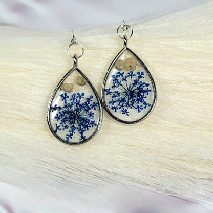 Soft Blue Floral Elegant Earring, Unique Handcrafted Dangle, Women's Timeless Jewelry Accessory