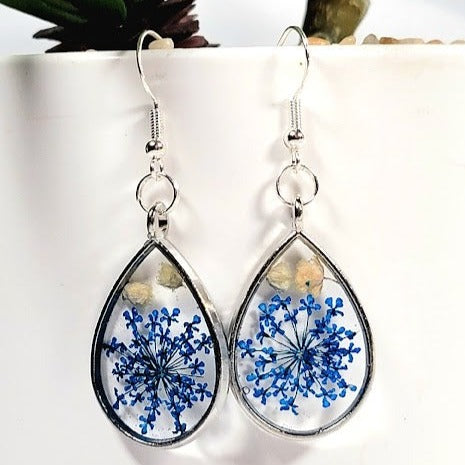 Soft Blue Floral Elegant Earring, Unique Handcrafted Dangle, Women's Timeless Jewelry Accessory