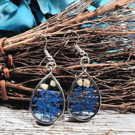 Soft Blue Floral Elegant Earring, Unique Handcrafted Dangle, Women's Timeless Jewelry Accessory