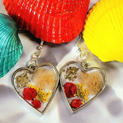 Fall Season Versatile Heart Earrings, Elegant Mini Floral Arrangement Pendants, Fall-Themed Jewelry