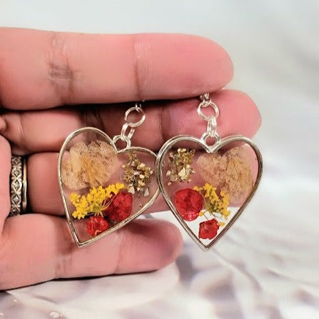 Fall Season Versatile Heart Earrings, Elegant Mini Floral Arrangement Pendants, Fall-Themed Jewelry