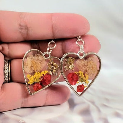 Fall Season Versatile Heart Earrings, Elegant Mini Floral Arrangement Pendants, Fall-Themed Jewelry