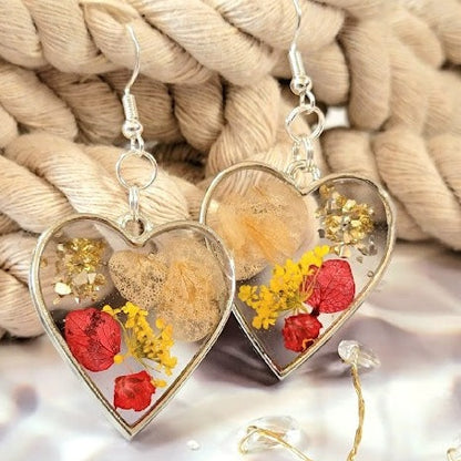 Fall Season Versatile Heart Earrings, Elegant Mini Floral Arrangement Pendants, Fall-Themed Jewelry