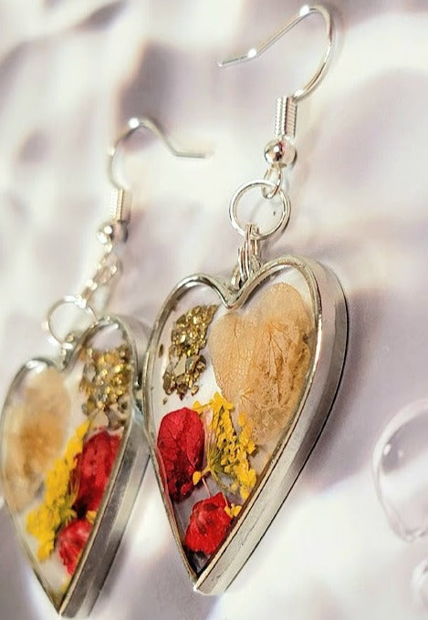 Fall Season Versatile Heart Earrings, Elegant Mini Floral Arrangement Pendants, Fall-Themed Jewelry