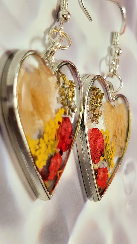 Fall Season Versatile Heart Earrings, Elegant Mini Floral Arrangement Pendants, Fall-Themed Jewelry