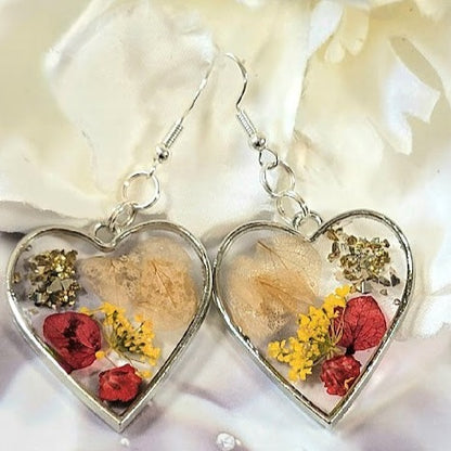 Fall Season Versatile Heart Earrings, Elegant Mini Floral Arrangement Pendants, Fall-Themed Jewelry