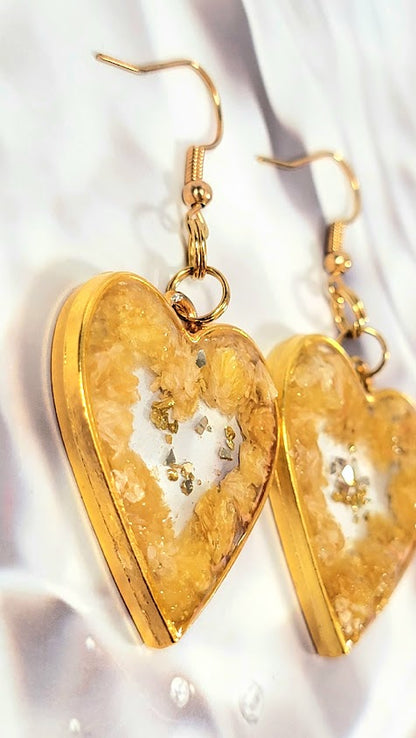 Romantic White Carnation Earrings, Flower Framed Heart-Shaped Dangle, Dainty Fall Fashion Jewelry