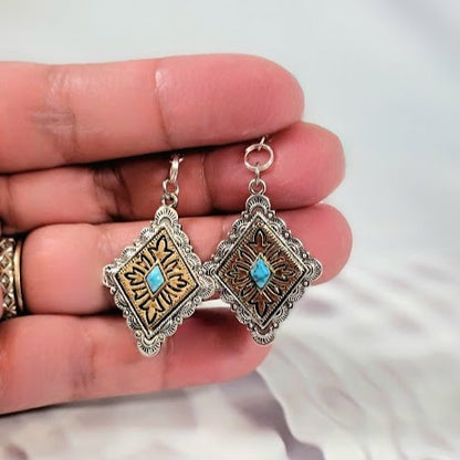 Southwestern Concho Designed Earrings, Rustic & Refined Accessory, Traditional Saddle Inspired Dangle