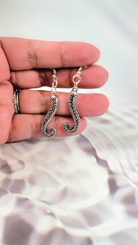 Artistic Octopus Tentacle Dangle Earring, Unique Nautical Theme Jewelry