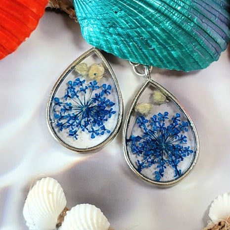 Soft Blue Floral Elegant Earring, Unique Handcrafted Dangle, Women's Timeless Jewelry Accessory