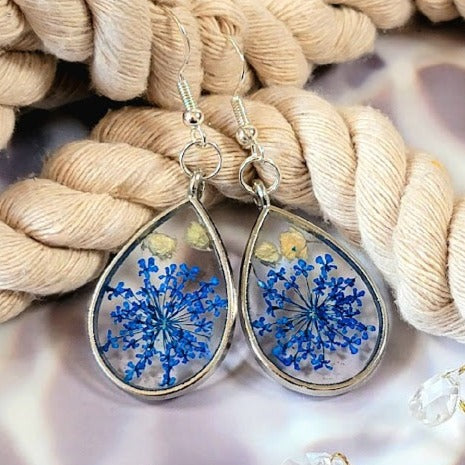 Soft Blue Floral Elegant Earring, Unique Handcrafted Dangle, Women's Timeless Jewelry Accessory