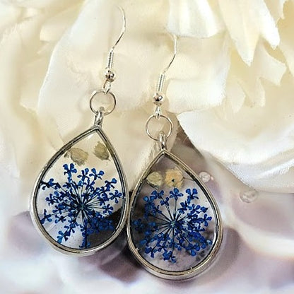 Soft Blue Floral Elegant Earring, Unique Handcrafted Dangle, Women's Timeless Jewelry Accessory