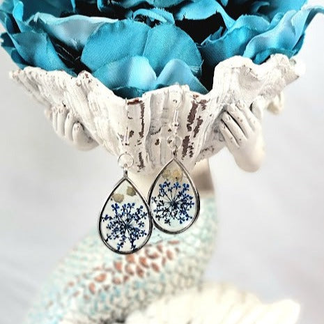 Soft Blue Floral Elegant Earring, Unique Handcrafted Dangle, Women's Timeless Jewelry Accessory