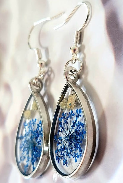 Soft Blue Floral Elegant Earring, Unique Handcrafted Dangle, Women's Timeless Jewelry Accessory