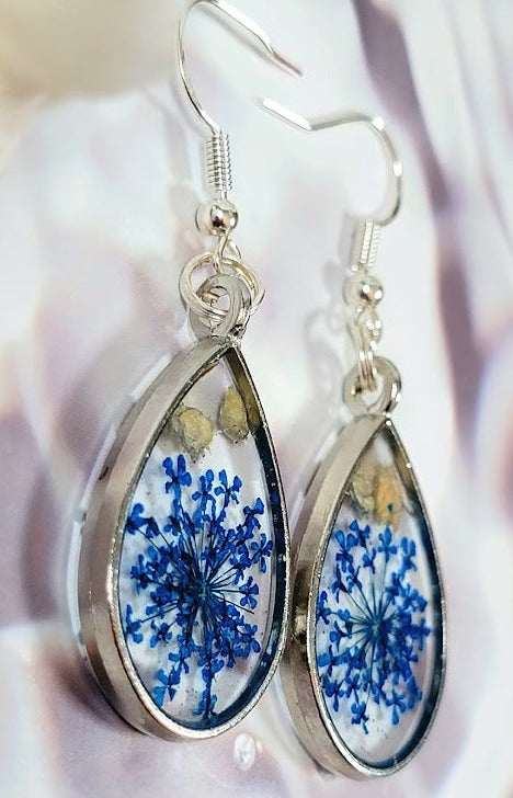 Soft Blue Floral Elegant Earring, Unique Handcrafted Dangle, Women's Timeless Jewelry Accessory