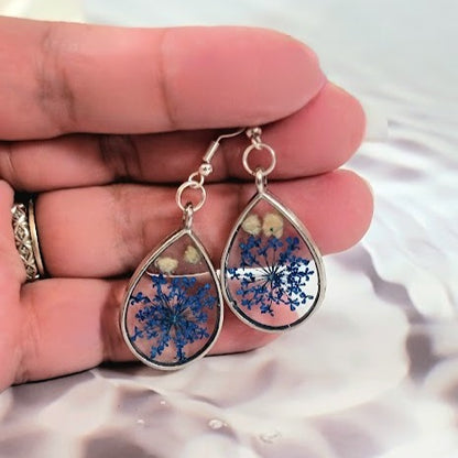 Soft Blue Floral Elegant Earring, Unique Handcrafted Dangle, Women's Timeless Jewelry Accessory