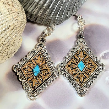 Southwestern Concho Designed Earrings, Rustic & Refined Accessory, Traditional Saddle Inspired Dangle