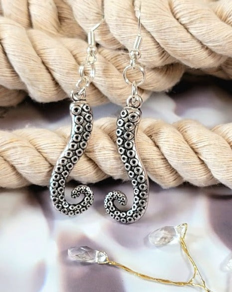 Artistic Octopus Tentacle Dangle Earring, Unique Nautical Theme Jewelry