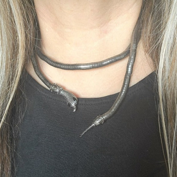 Enchanted Serpent Choker, Serpentine Grace Wrap, Cobra's Caress Necklace, Elegant Bendable Halloween Accessory, Mystical Sorceress Jewelry