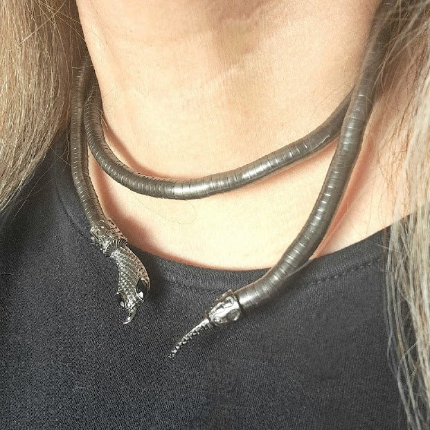 Enchanted Serpent Choker, Serpentine Grace Wrap, Cobra's Caress Necklace, Elegant Bendable Halloween Accessory, Mystical Sorceress Jewelry