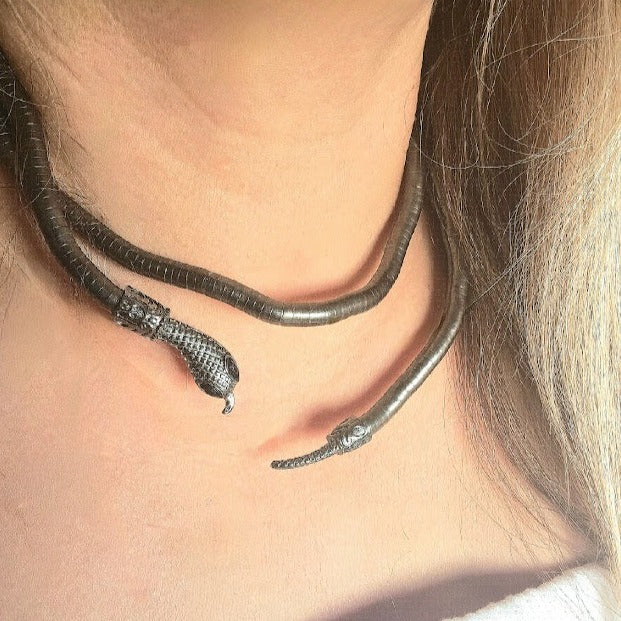 Enchanted Serpent Choker, Serpentine Grace Wrap, Cobra's Caress Necklace, Elegant Bendable Halloween Accessory, Mystical Sorceress Jewelry