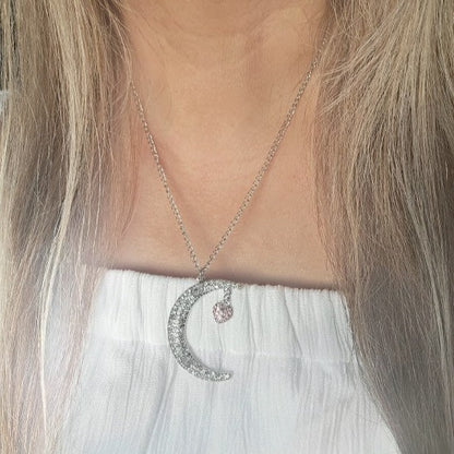 Collar de amor Luna encantado, colgante elegante para los amantes de la luna, elegante encanto celestial de cristal, regalo romántico caprichoso, joyería encantada