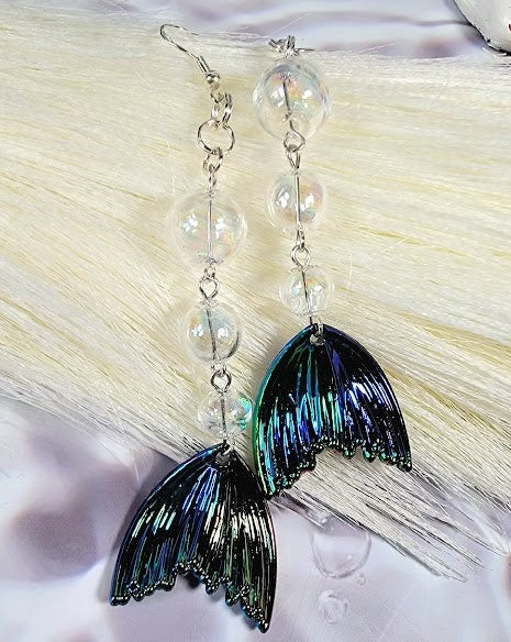 Iridescent Mesmerizing Mermaid Tail Long-Drop Earrings, Elegant Beach-Inspired Jewelry, Ocean Elegance, Enchanted Underwater Design