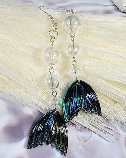 Iridescent Mesmerizing Mermaid Tail Long-Drop Earrings, Elegant Beach-Inspired Jewelry, Ocean Elegance, Enchanted Underwater Design