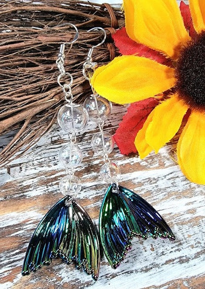 Iridescent Mesmerizing Mermaid Tail Long-Drop Earrings, Elegant Beach-Inspired Jewelry, Ocean Elegance, Enchanted Underwater Design