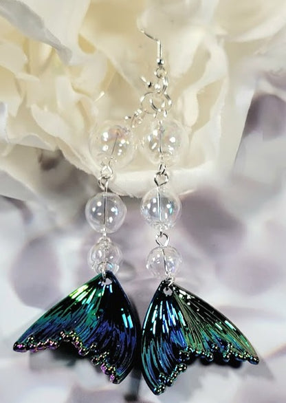 Iridescent Mesmerizing Mermaid Tail Long-Drop Earrings, Elegant Beach-Inspired Jewelry, Ocean Elegance, Enchanted Underwater Design