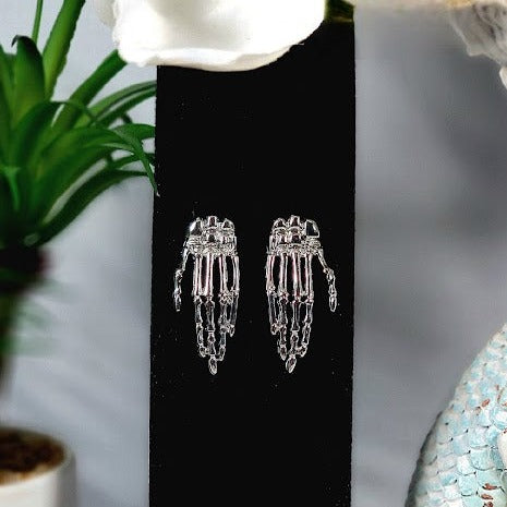 Spooky Chic Skeleton Hand Stud Earring, Elegant Halloween Accessory, Mystical Elegant Dangle for Costume Parties, Eerie Grace in Every Moment