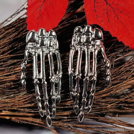 Spooky Chic Skeleton Hand Stud Earring, Elegant Halloween Accessory, Mystical Elegant Dangle for Costume Parties, Eerie Grace in Every Moment