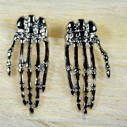 Spooky Chic Skeleton Hand Stud Earring, Elegant Halloween Accessory, Mystical Elegant Dangle for Costume Parties, Eerie Grace in Every Moment