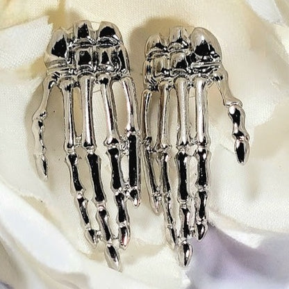 Spooky Chic Skeleton Hand Stud Earring, Elegant Halloween Accessory, Mystical Elegant Dangle for Costume Parties, Eerie Grace in Every Moment