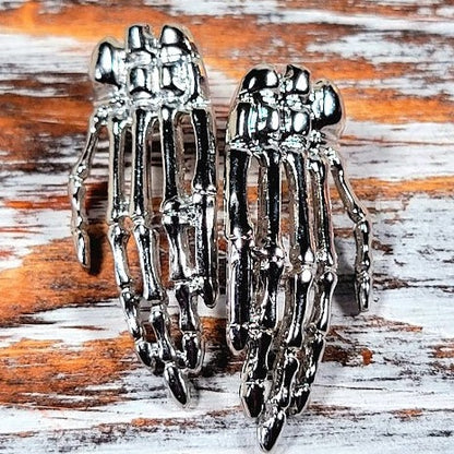 Spooky Chic Skeleton Hand Stud Earring, Elegant Halloween Accessory, Mystical Elegant Dangle for Costume Parties, Eerie Grace in Every Moment