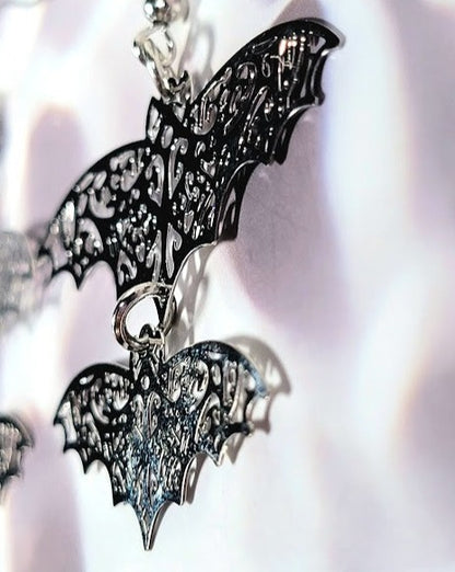 Graceful Flight Bat Accent Dangle Earrings, Mystery Meets Chic Jewelry, Bold & Beautiful Halloween Accessory