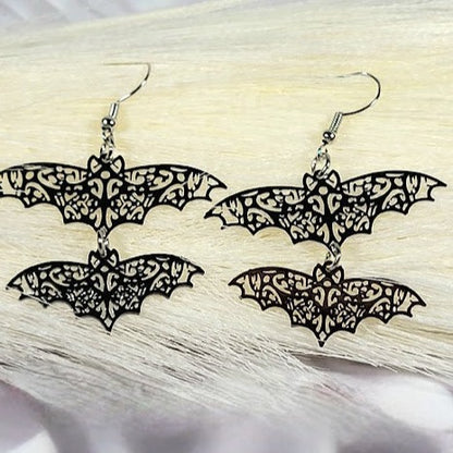 Graceful Flight Bat Accent Dangle Earrings, Mystery Meets Chic Jewelry, Bold & Beautiful Halloween Accessory