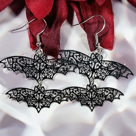 Graceful Flight Bat Accent Dangle Earrings, Mystery Meets Chic Jewelry, Bold & Beautiful Halloween Accessory