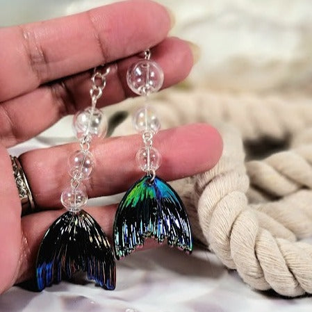 Iridescent Mesmerizing Mermaid Tail Long-Drop Earrings, Elegant Beach-Inspired Jewelry, Ocean Elegance, Enchanted Underwater Design