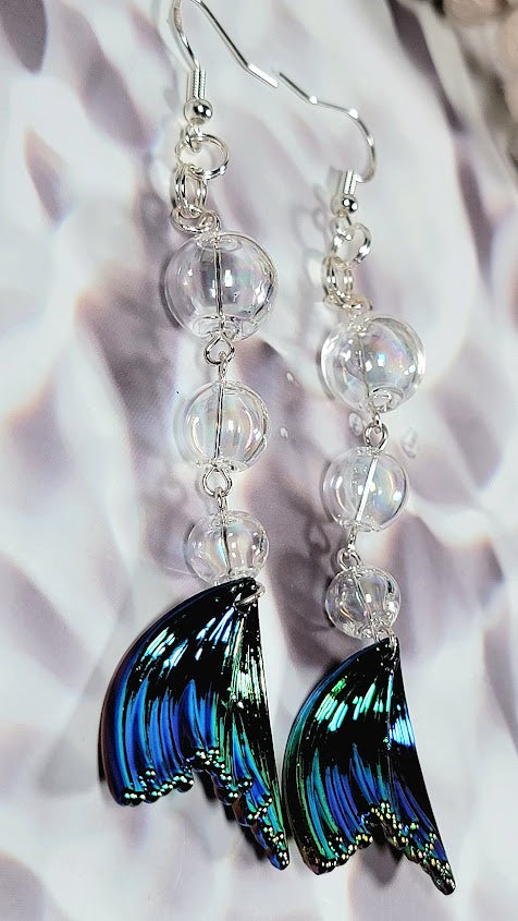 Iridescent Mesmerizing Mermaid Tail Long-Drop Earrings, Elegant Beach-Inspired Jewelry, Ocean Elegance, Enchanted Underwater Design