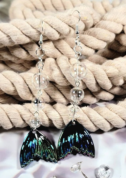 Iridescent Mesmerizing Mermaid Tail Long-Drop Earrings, Elegant Beach-Inspired Jewelry, Ocean Elegance, Enchanted Underwater Design