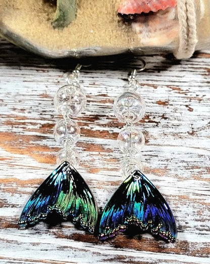 Iridescent Mesmerizing Mermaid Tail Long-Drop Earrings, Elegant Beach-Inspired Jewelry, Ocean Elegance, Enchanted Underwater Design