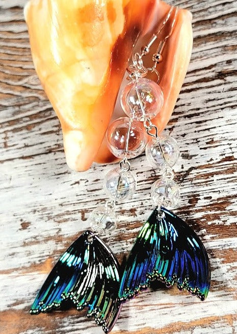 Iridescent Mesmerizing Mermaid Tail Long-Drop Earrings, Elegant Beach-Inspired Jewelry, Ocean Elegance, Enchanted Underwater Design