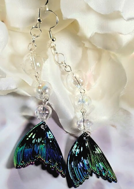 Iridescent Mesmerizing Mermaid Tail Long-Drop Earrings, Elegant Beach-Inspired Jewelry, Ocean Elegance, Enchanted Underwater Design