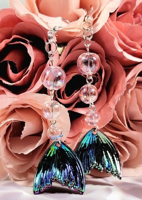 Iridescent Mesmerizing Mermaid Tail Long-Drop Earrings, Elegant Beach-Inspired Jewelry, Ocean Elegance, Enchanted Underwater Design