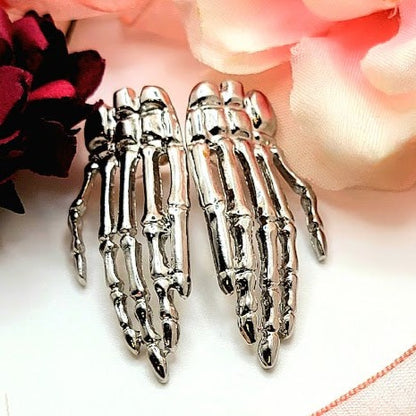 Spooky Chic Skeleton Hand Stud Earring, Elegant Halloween Accessory, Mystical Elegant Dangle for Costume Parties, Eerie Grace in Every Moment