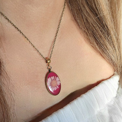 Timeless Elegant Pink Flower Necklace, Nature-Inspired Artisan Jewelry, Handmade Resin Floral Pendant, Vintage-Inspired Botanical Necklace