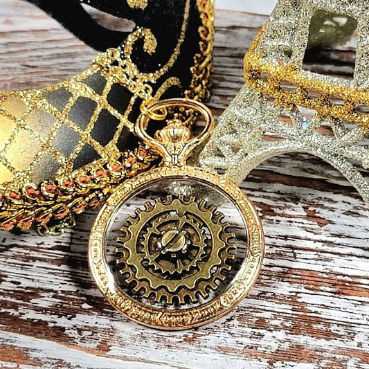 Collier mécanique rétro, design de montre de poche d’inspiration vintage, accessoire Steampunk de luxe, bijoux opulents à cadre doré, charme industriel