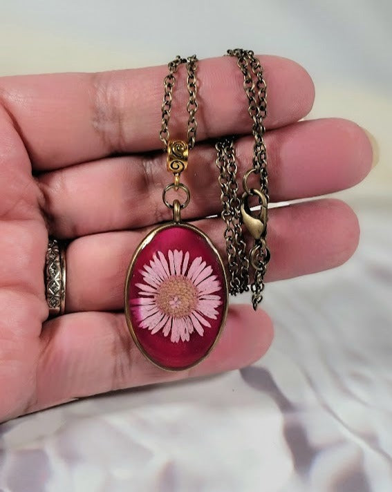 Timeless Elegant Pink Flower Necklace, Nature-Inspired Artisan Jewelry, Handmade Resin Floral Pendant, Vintage-Inspired Botanical Necklace