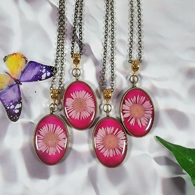 Timeless Elegant Pink Flower Necklace, Nature-Inspired Artisan Jewelry, Handmade Resin Floral Pendant, Vintage-Inspired Botanical Necklace